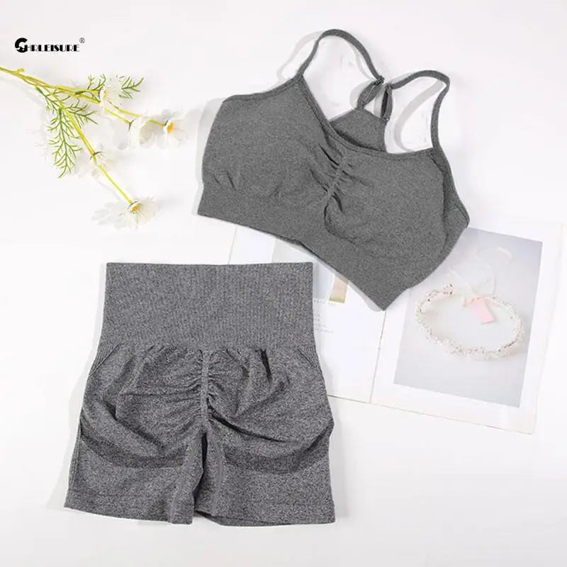Yoga Suit Fitness Bra with Cycling Shorts