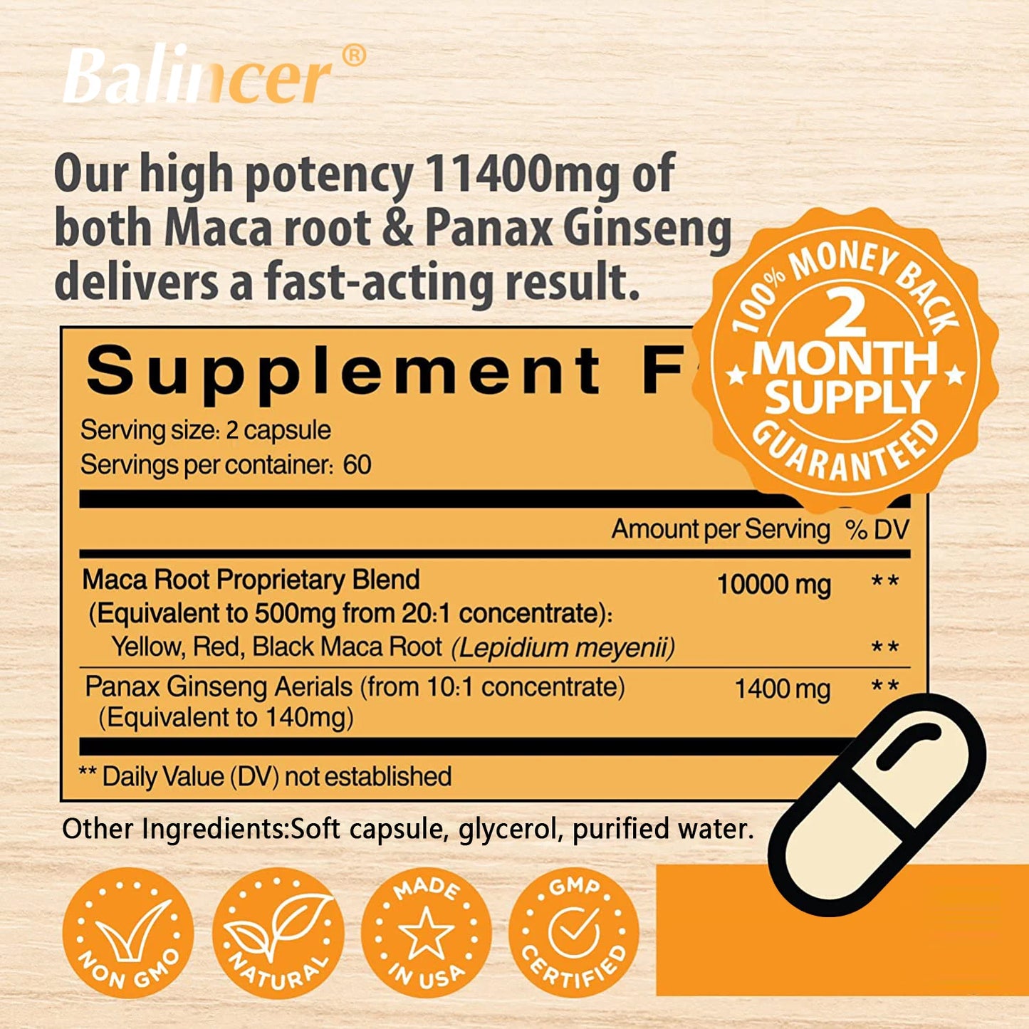 Maca Root + Ginseng Extract Capsules